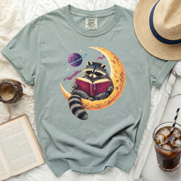 Cosmic Raccoon Reader Tee in Bay