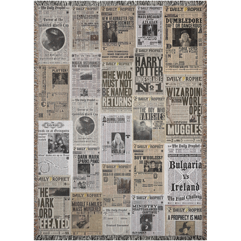 📰 Wizard Newspaper Woven Tapestry Blanket | Potterhead Magic 🧙‍♂️