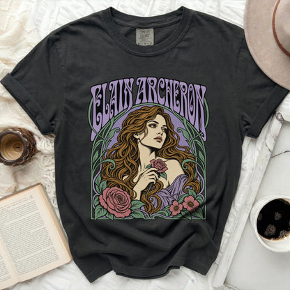 Dark grey t-shirt with "BLAIN ARCHER" text above a woman holding a rose.