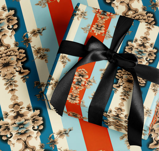 Floral Striped Gift Wrap Decorative Paper
