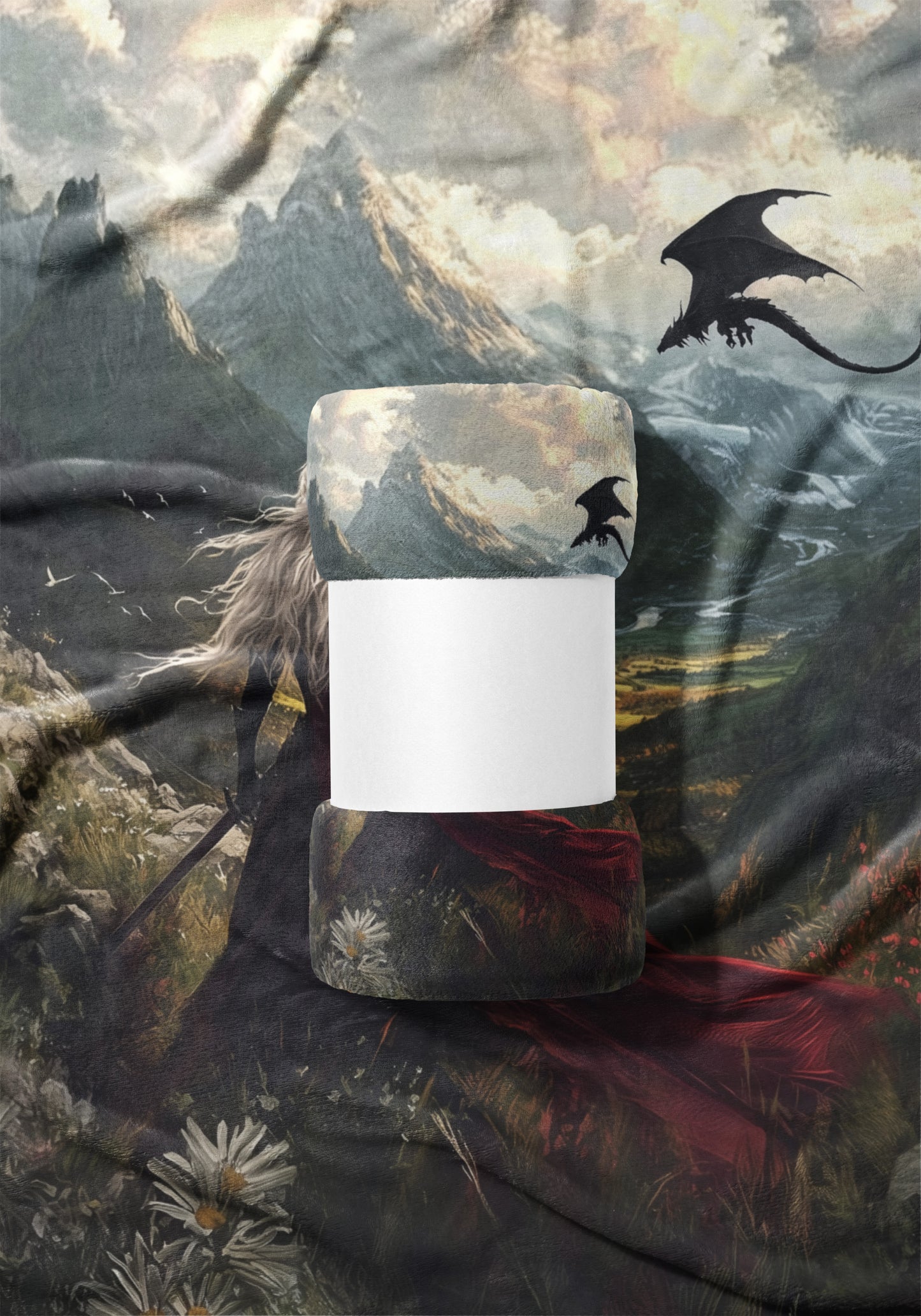 Dragon Flying Over Mountains Fantasy Design Blanket