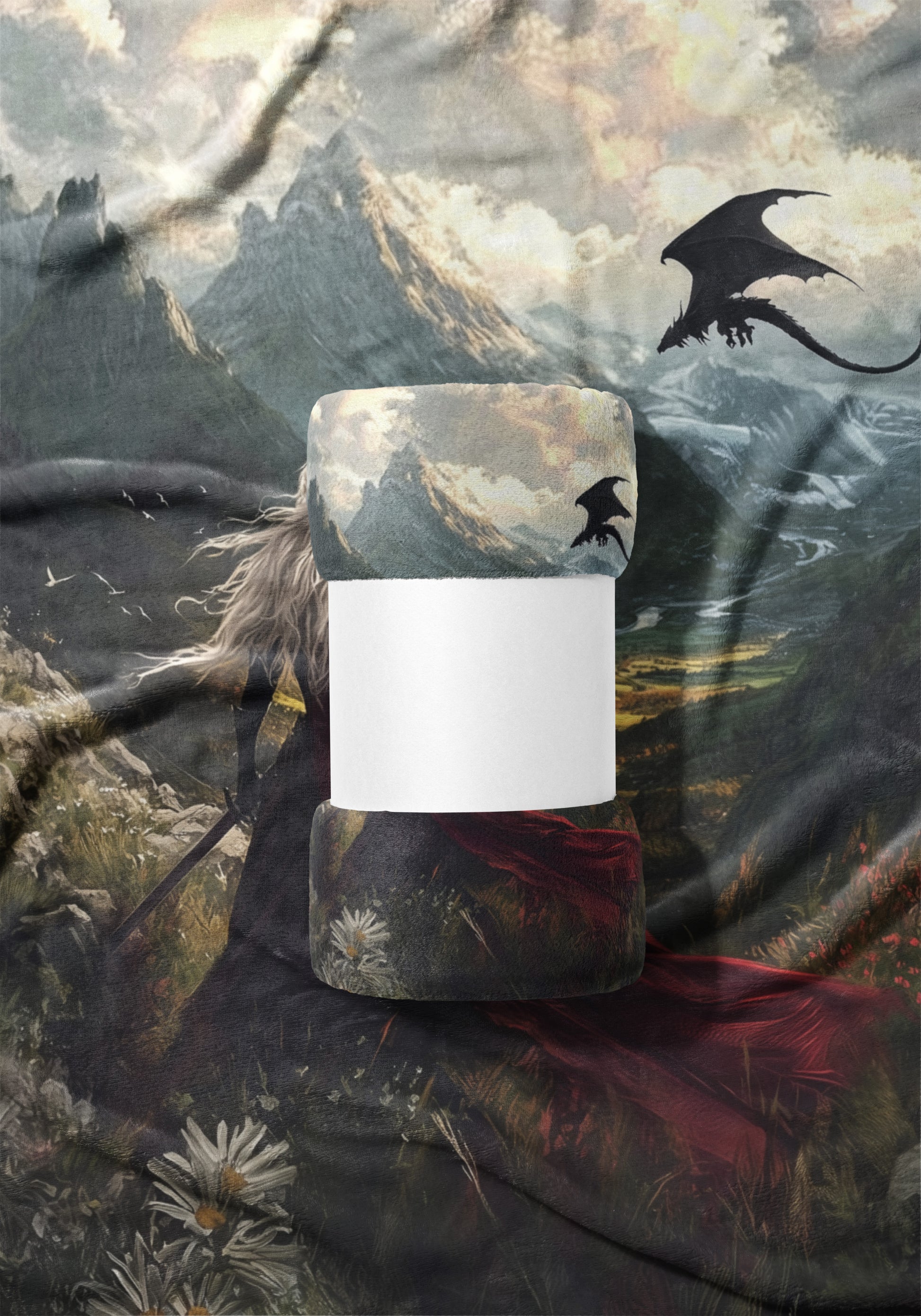 Dragon Flying Over Mountains Fantasy Design Blanket