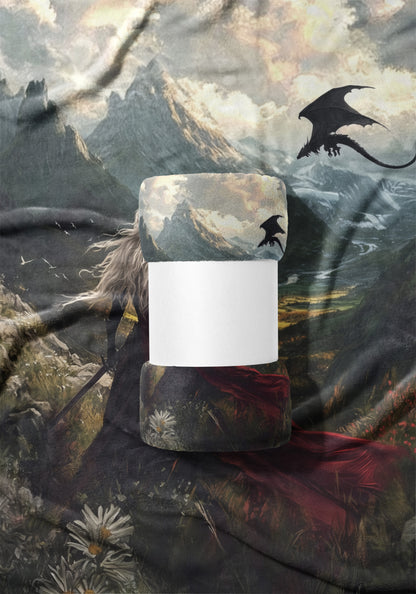 Dragon Flying Over Mountains Fantasy Design Blanket