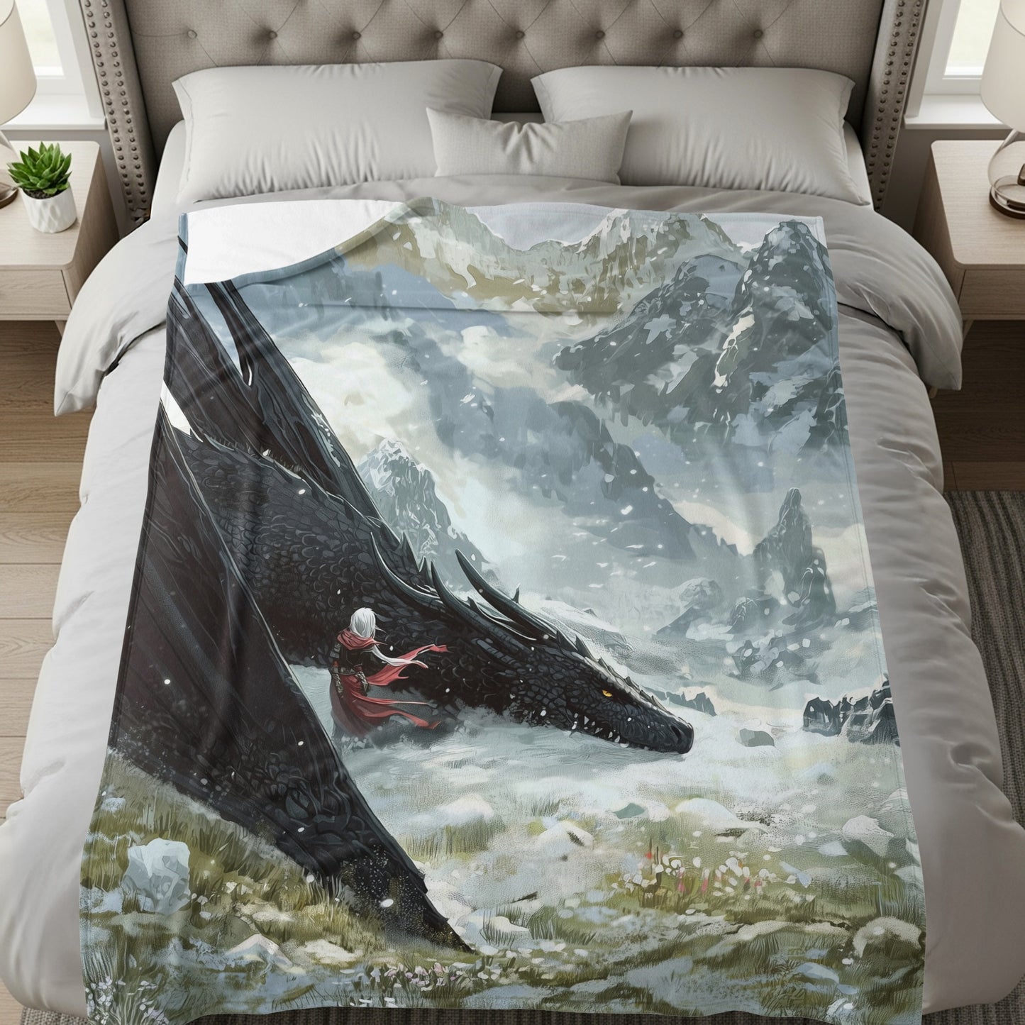 Epic Fantasy Dragon and Mountains Blanket