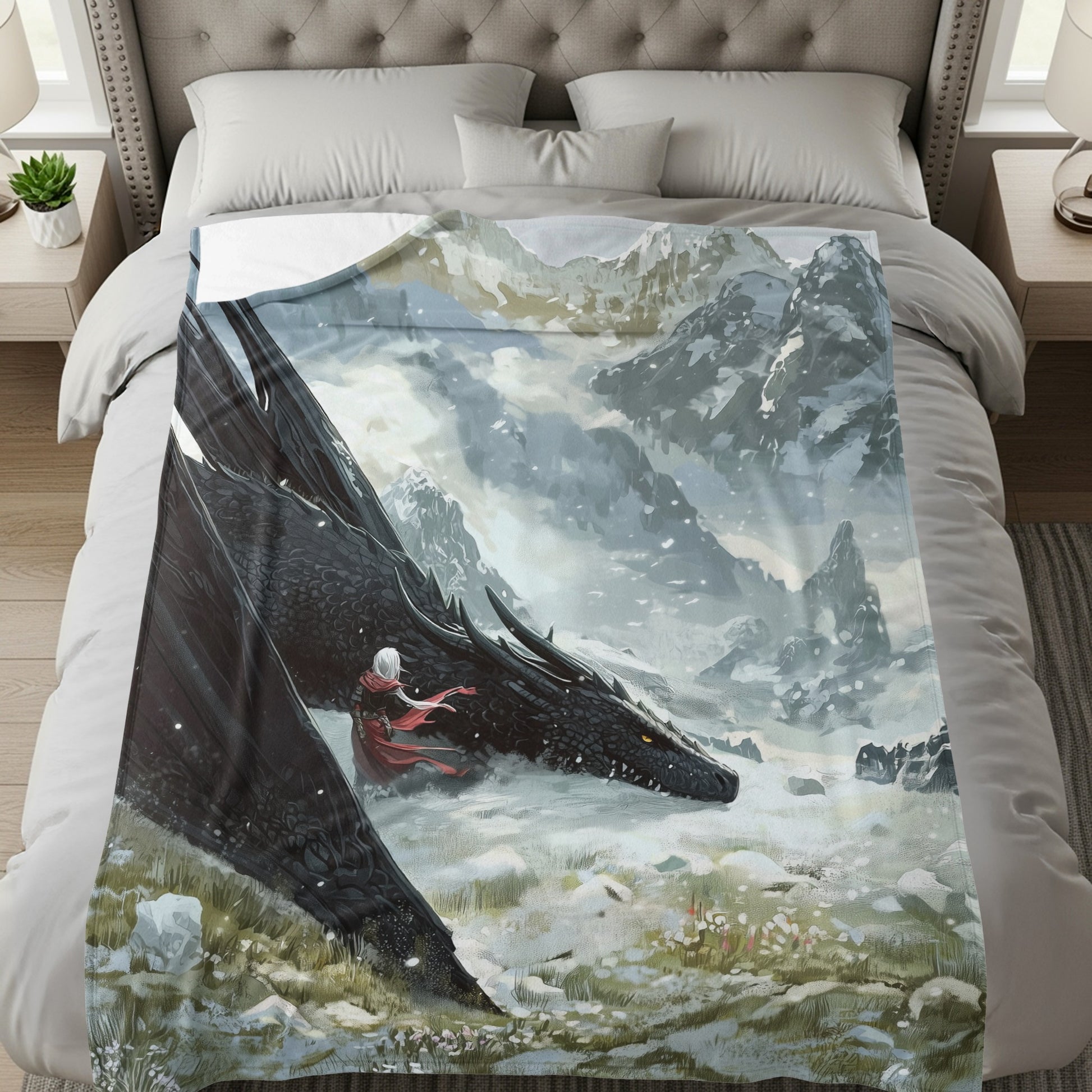 Epic Fantasy Dragon and Mountains Blanket