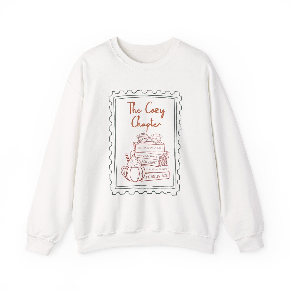 The Cozy Chapter Sweatshirt with Books and Pumpkin Design