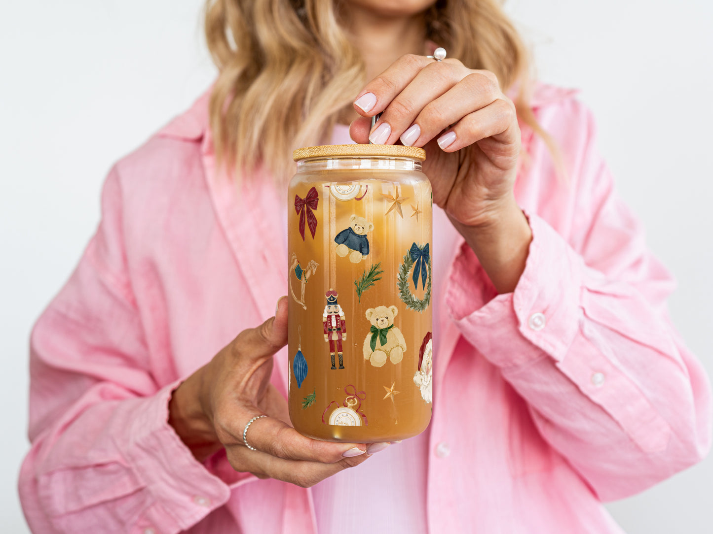 Decorative Festive Holiday Jar with Cute Illustrations