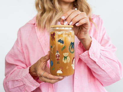 Decorative Festive Holiday Jar with Cute Illustrations