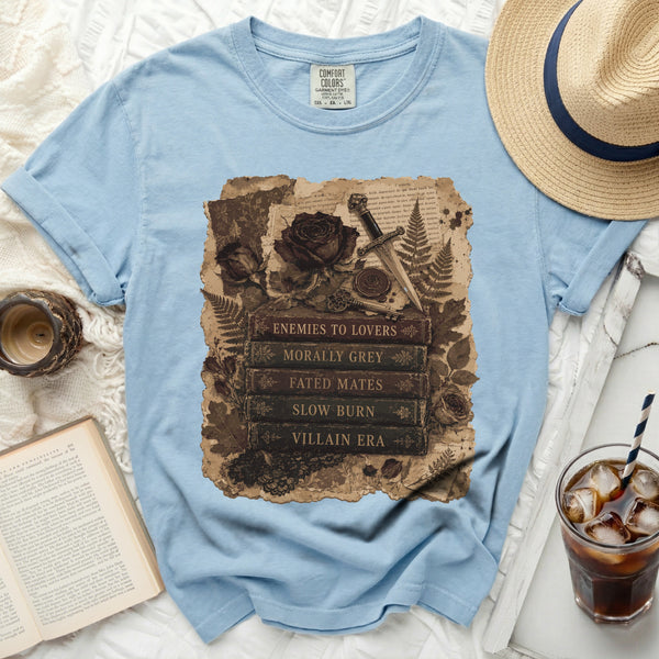 Dark Romance Tropes Tee in Chambray