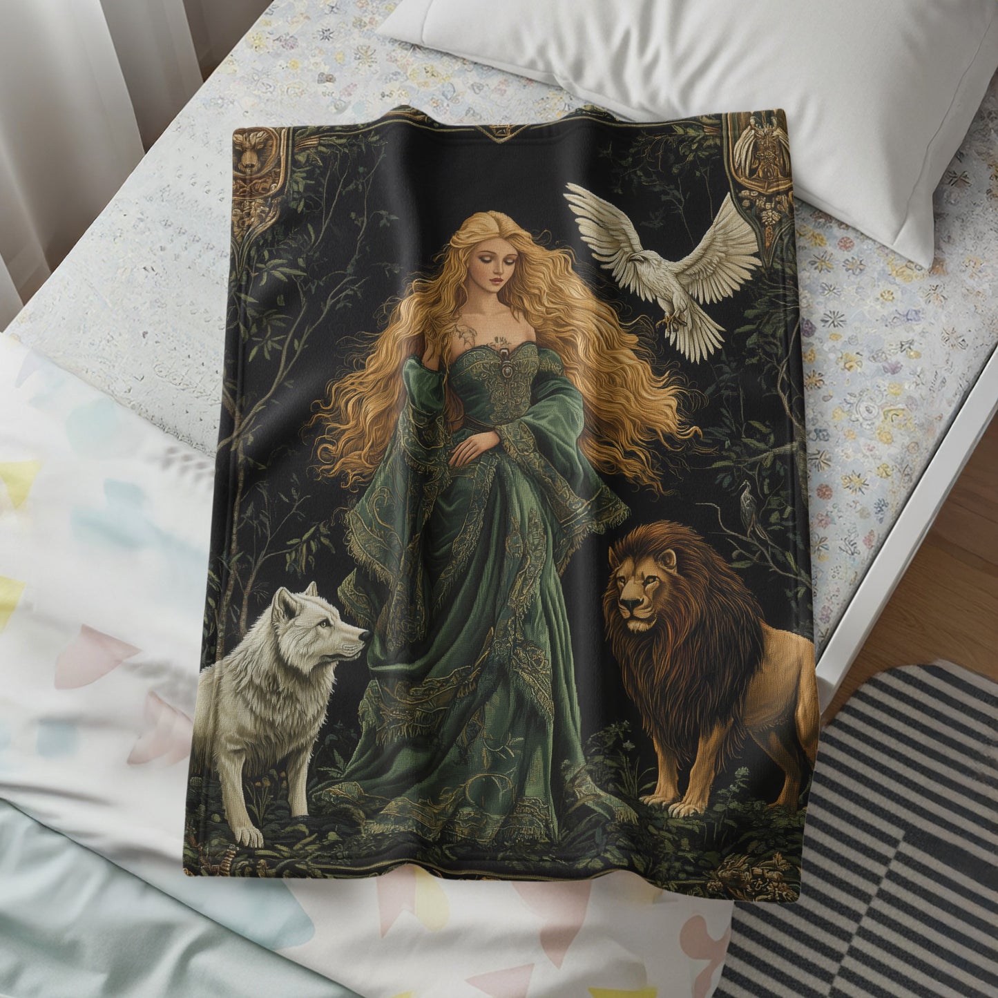 Enchanting Woman Surrounded By Animals Blanket