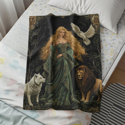 Enchanting Woman Surrounded By Animals Blanket