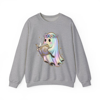 Reading Ghost with Floral Crown Fantasy Art Sweatshirt - MagicMerchEmporium