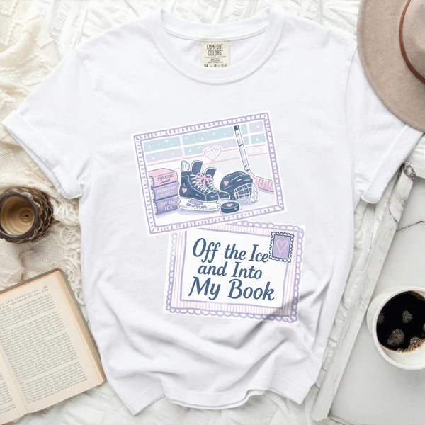 Off the Ice & Into My Book Next Chapter Tee in White