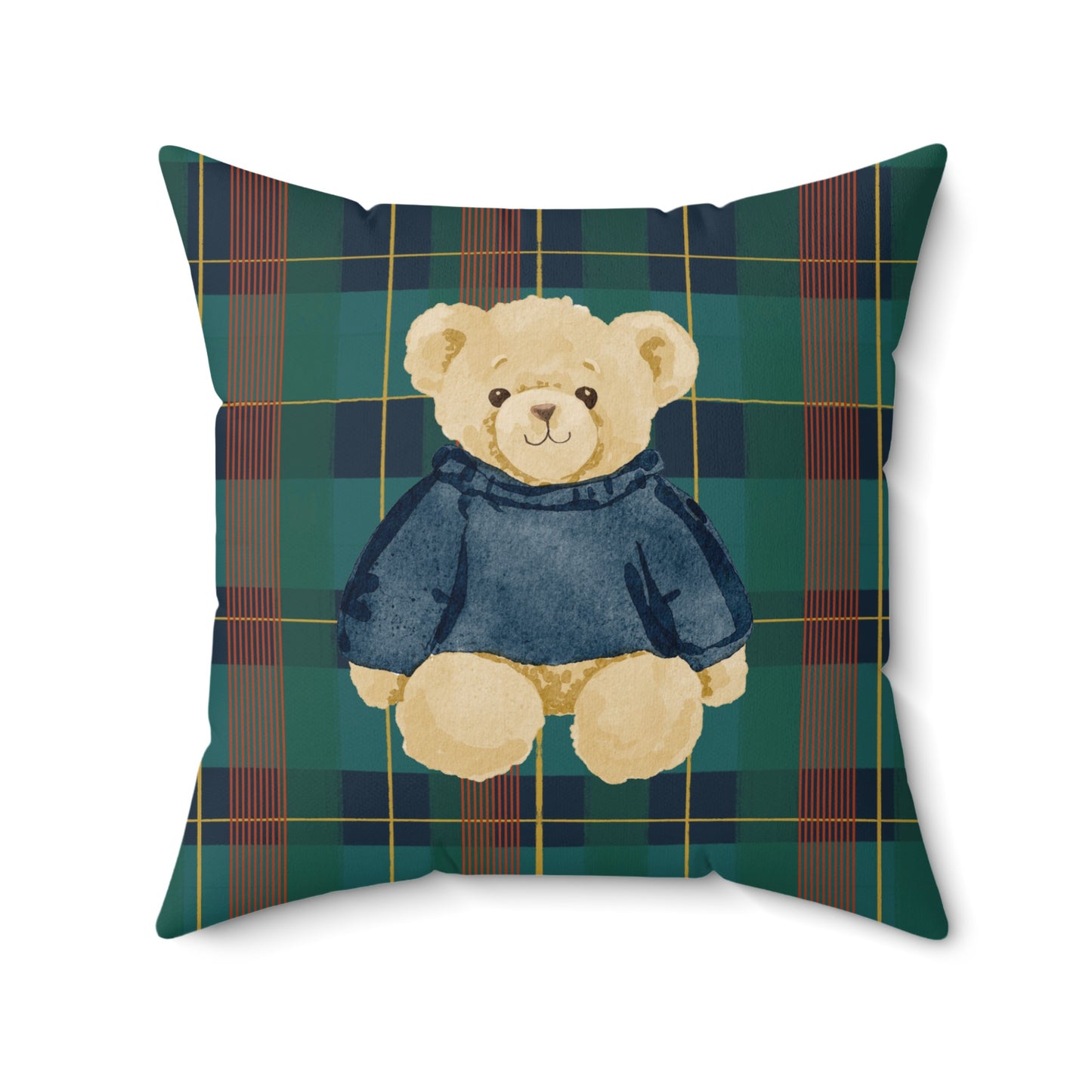 Teddy Bear with Blue Sweater Decorative Pillow