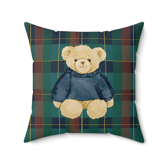 Teddy Bear with Blue Sweater Decorative Pillow