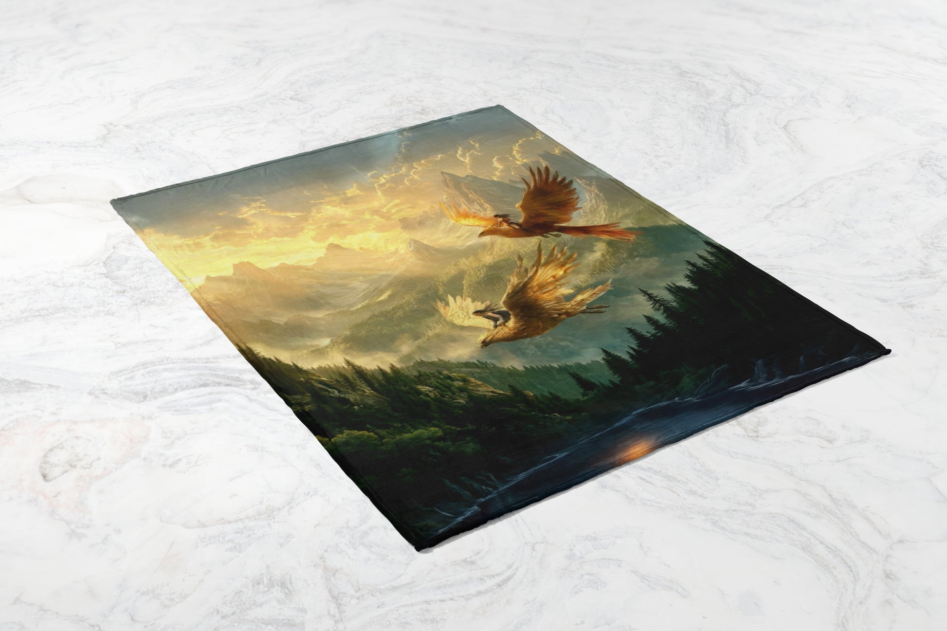 Majestic Soaring Birds Over Mountain Landscape Artwork