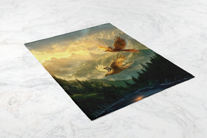 Majestic Soaring Birds Over Mountain Landscape Artwork