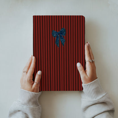 Red Striped Notebook with Blue Bow Embellishment