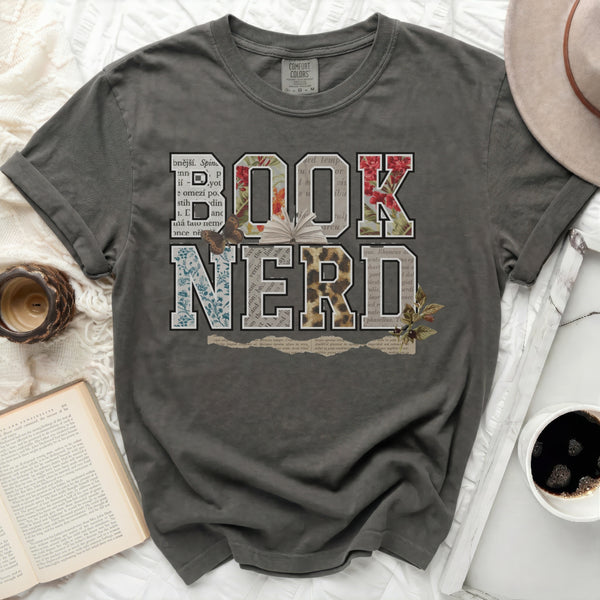 Eclectic Book Nerd Collage Tee in Pepper