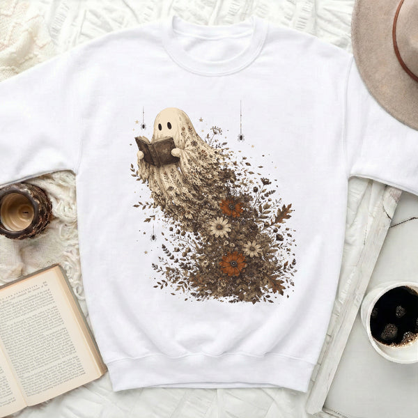 Spooky Blooms Ghost Sweatshirt in White