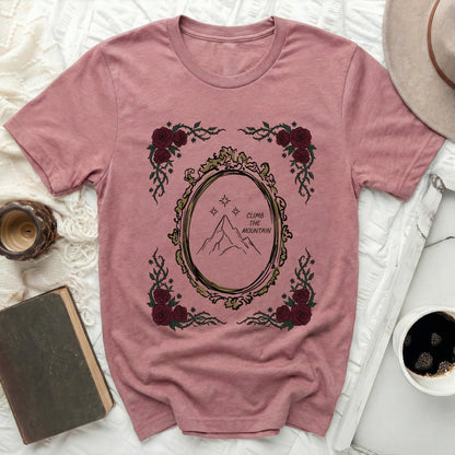 Pink Rose Frame Mountain Stars CLIMB THE MOUNTAIN product type
Pink Shirt
Mauve Tee
Rose Design
Floral Print
Mountain Graphic
Stars Design
Climb The Mountain
Inspirational Tee
Nature Shirt
Adventure Wear
Graphic Tee
Womens Apparel
Casual Top
Short Sleeve Shirt
Artistic Design
Aesthetic Clothing
Burgundy Roses
Oval Frame
Outdoors Theme
Unique Print