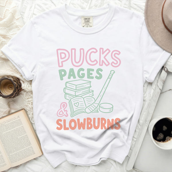 Pucks, Pages & Slow Burns Tee in White