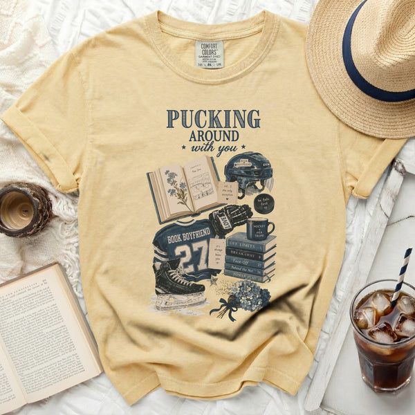 Pucking Around With You Hockey Romance Tee in Butter