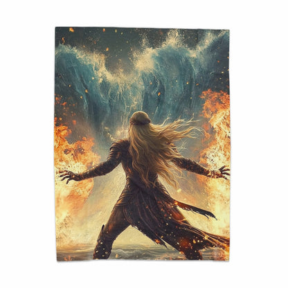 Epic Fantasy Warrior Battling Elemental Forces blanket