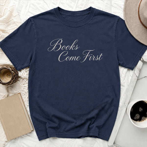 Books Come First Tee in True Navy