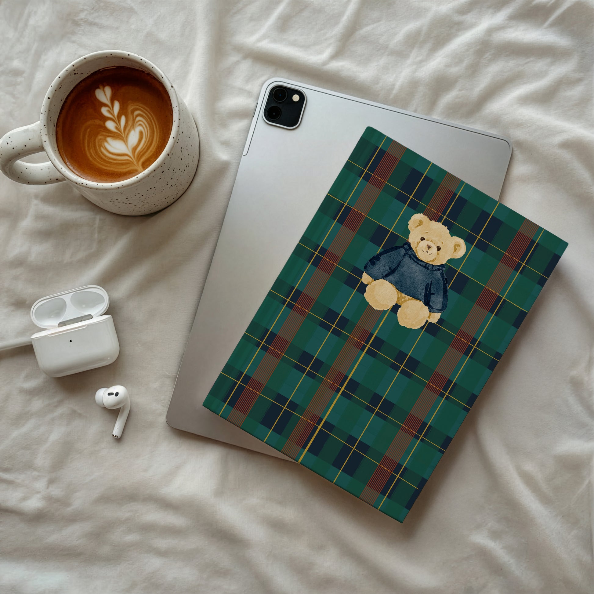 Cute Teddy Bear Notebook with Plaid Pattern Cover