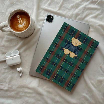 Cute Teddy Bear Notebook with Plaid Pattern Cover