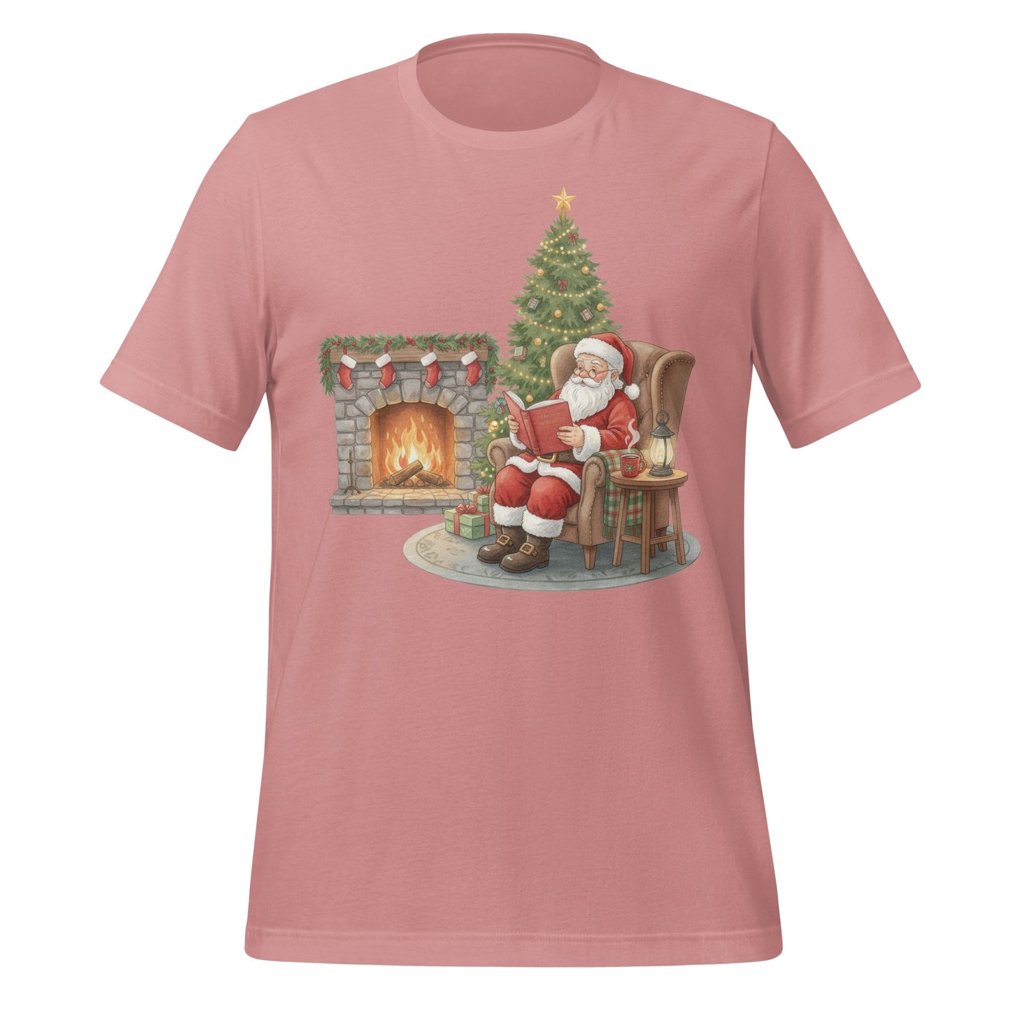 Cozy Christmas Santa Reading T-Shirt Christmas T-Shirt