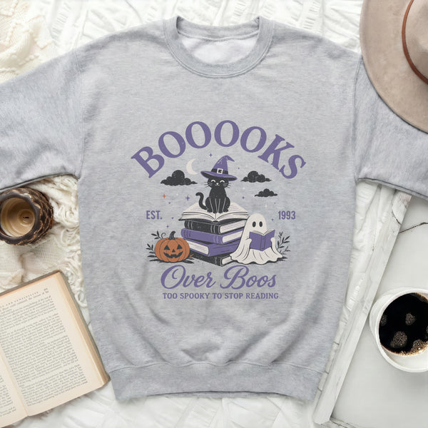 Boooks Over Boos Halloween Sweatshirt in Sport Grey