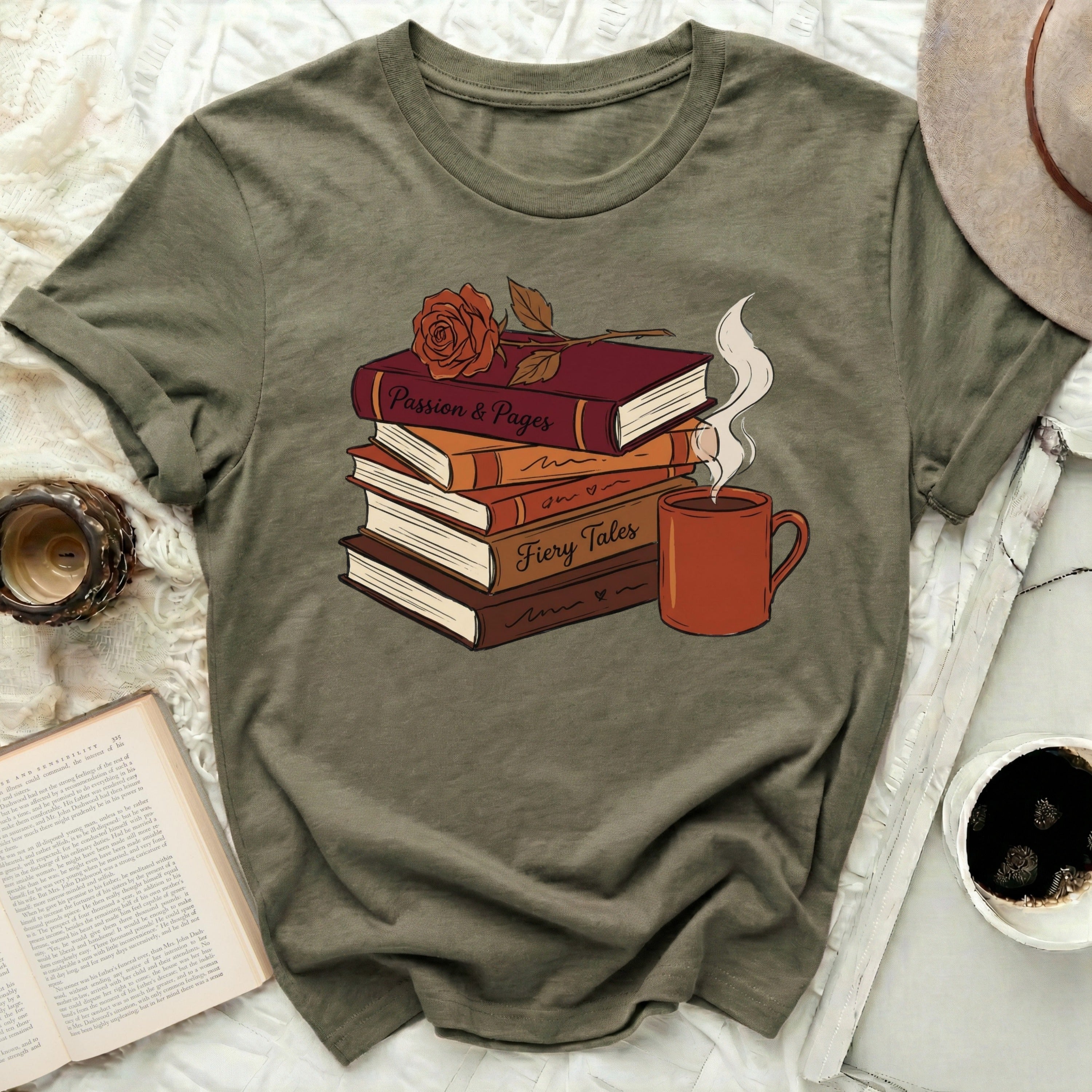 Passion and Pages Fiery Tales Book Lover T-shirt