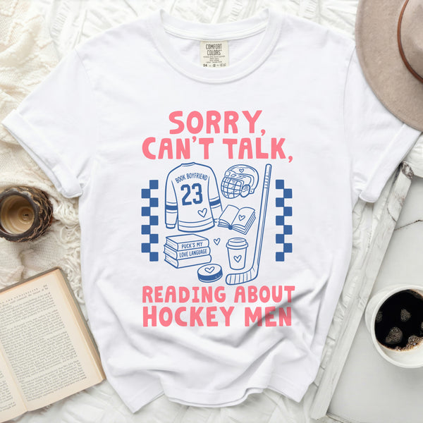 Can't Talk, Reading Hockey Men Tee in White