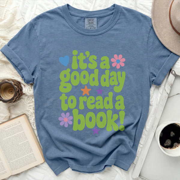 Good Day to Read" Whimsical Tee in Blue Jean