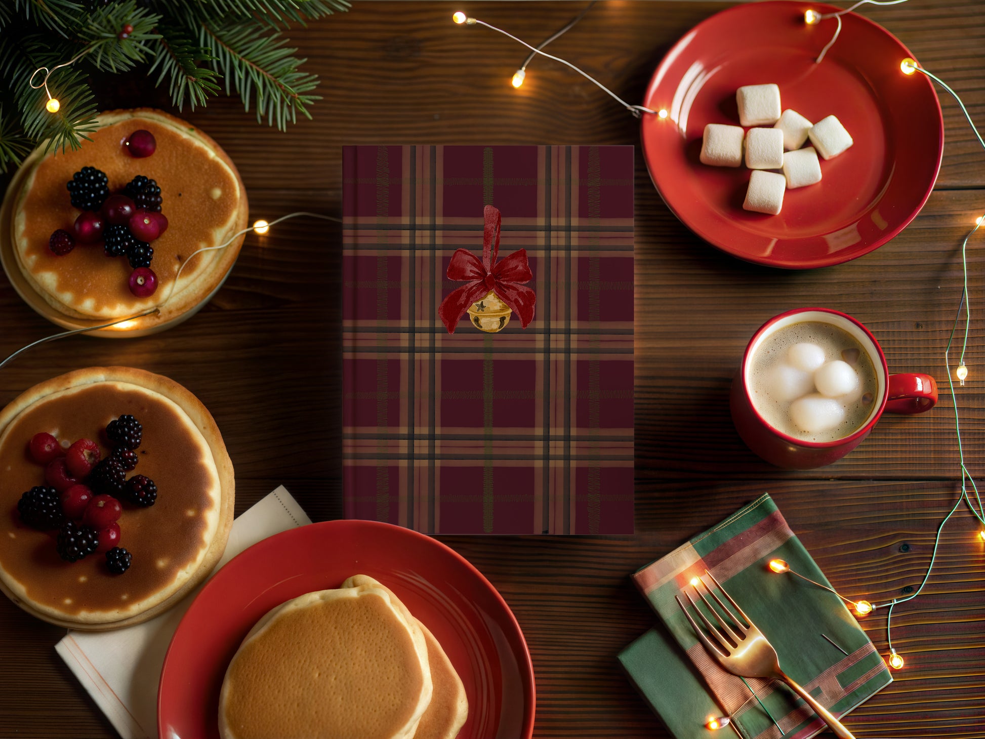 Festive Plaid Holiday Journal with Christmas Bell Design