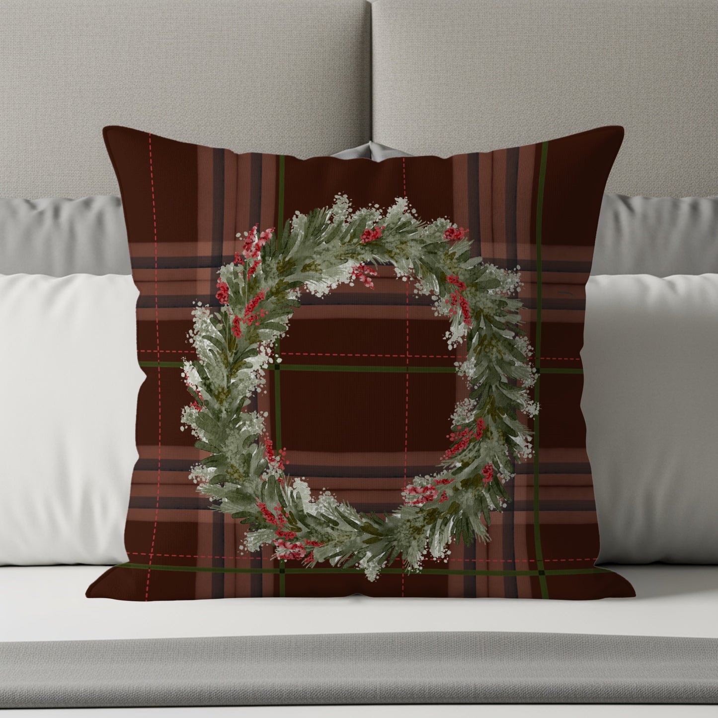Festive Holiday Wreath Design Decorative Pillow Product