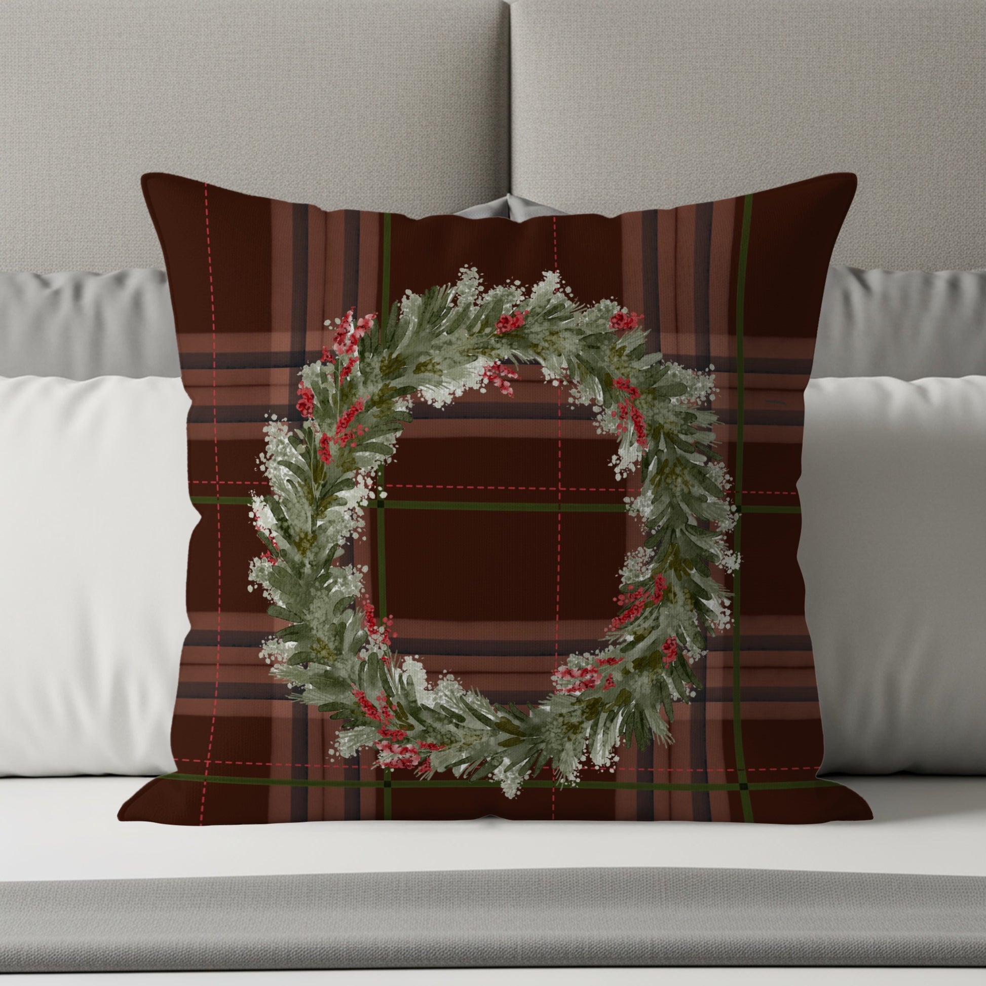 Festive Holiday Wreath Design Decorative Pillow Product