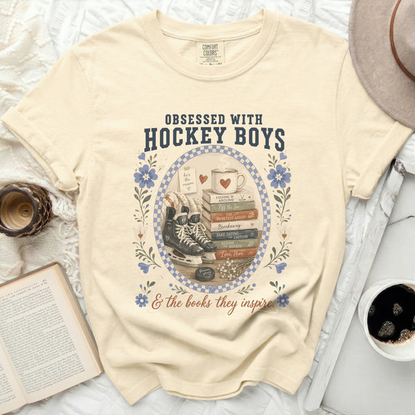 Obsessed With Hockey Boys & Books Tee in Ivory