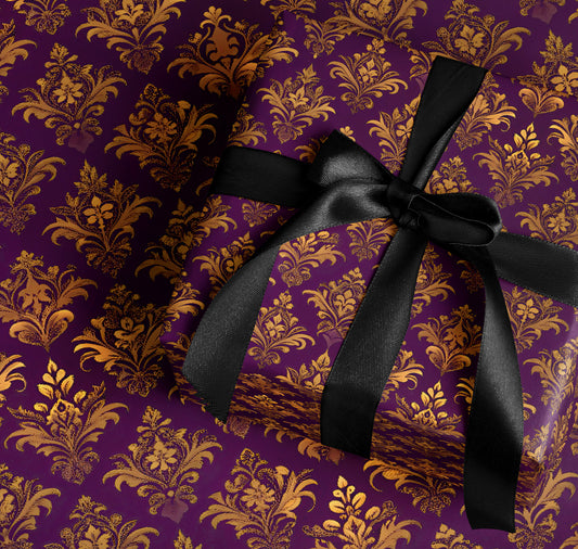 Elegant Purple Gold Damask Gift Wrap Product