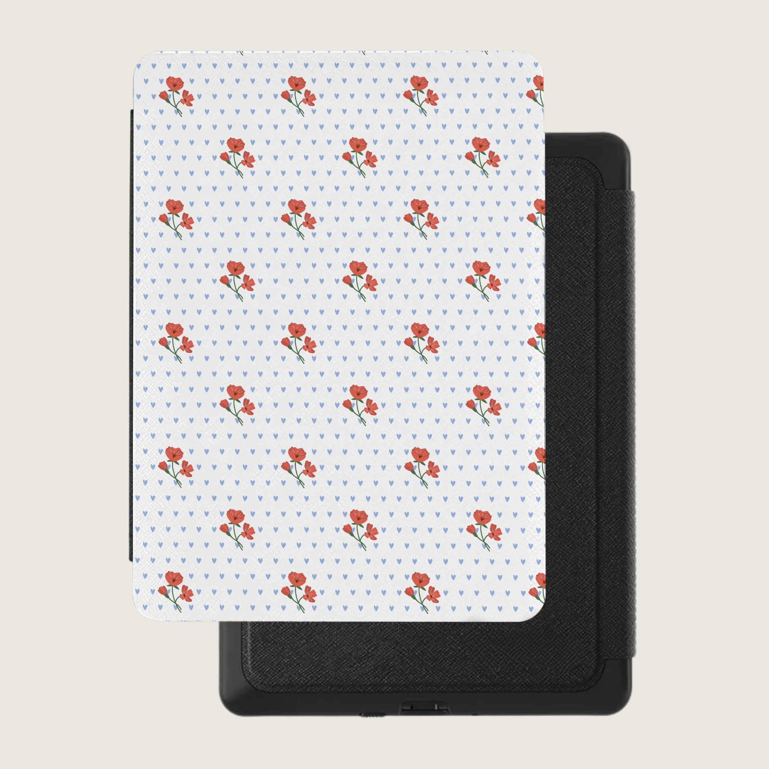 Red Roses and Blue Hearts Pattern Tablet Cover