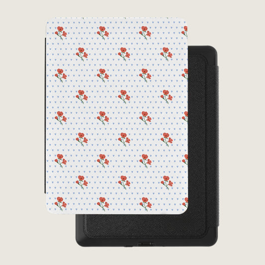 Red Roses and Blue Hearts Pattern Tablet Cover
