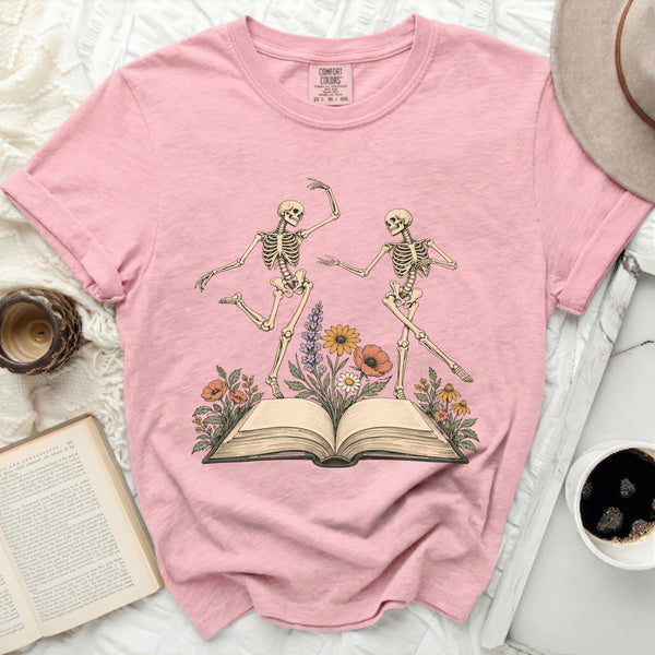 Dancing Skeleton Book Tee in Blossom