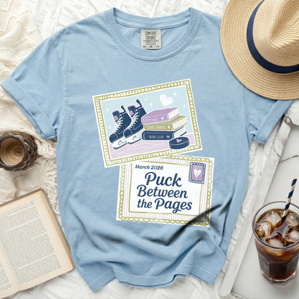 Puck & Pages Romance Passion and Prose Tee in Chambray