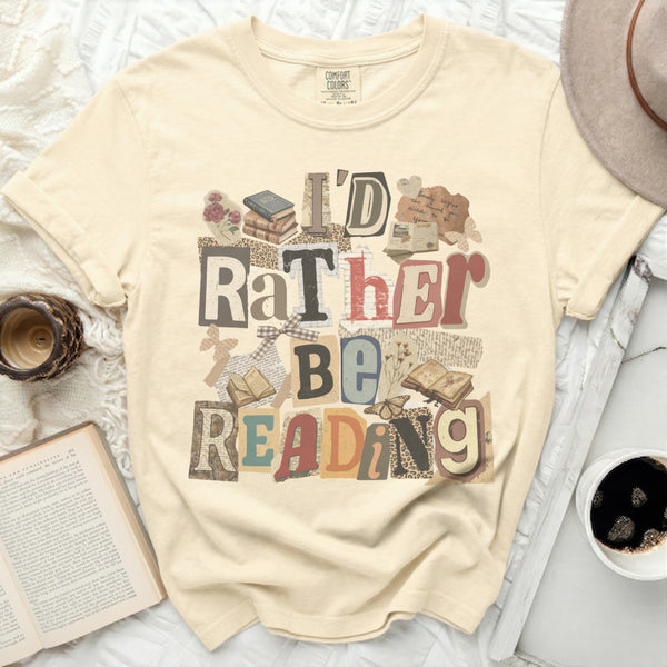 I'd Rather Be Reading Collage Tee in Ivory