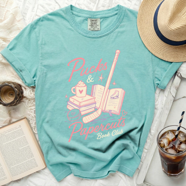 Pucks & Papercuts Book Club Tee in Island Reef