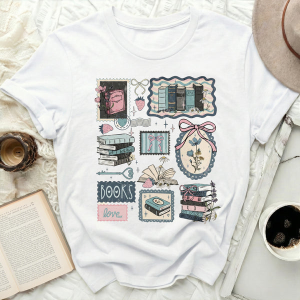 Whimsical Books Tee in White