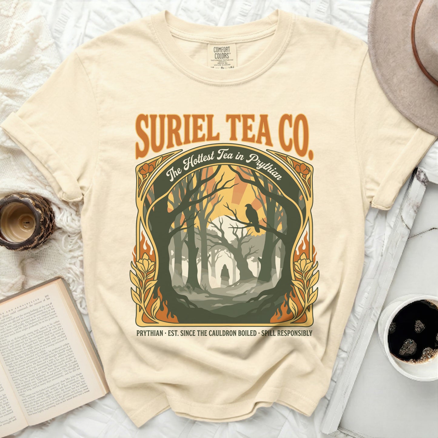 Suriel Tea Co. Prythian "The Hottest Tea in Prythian" t-shirt.