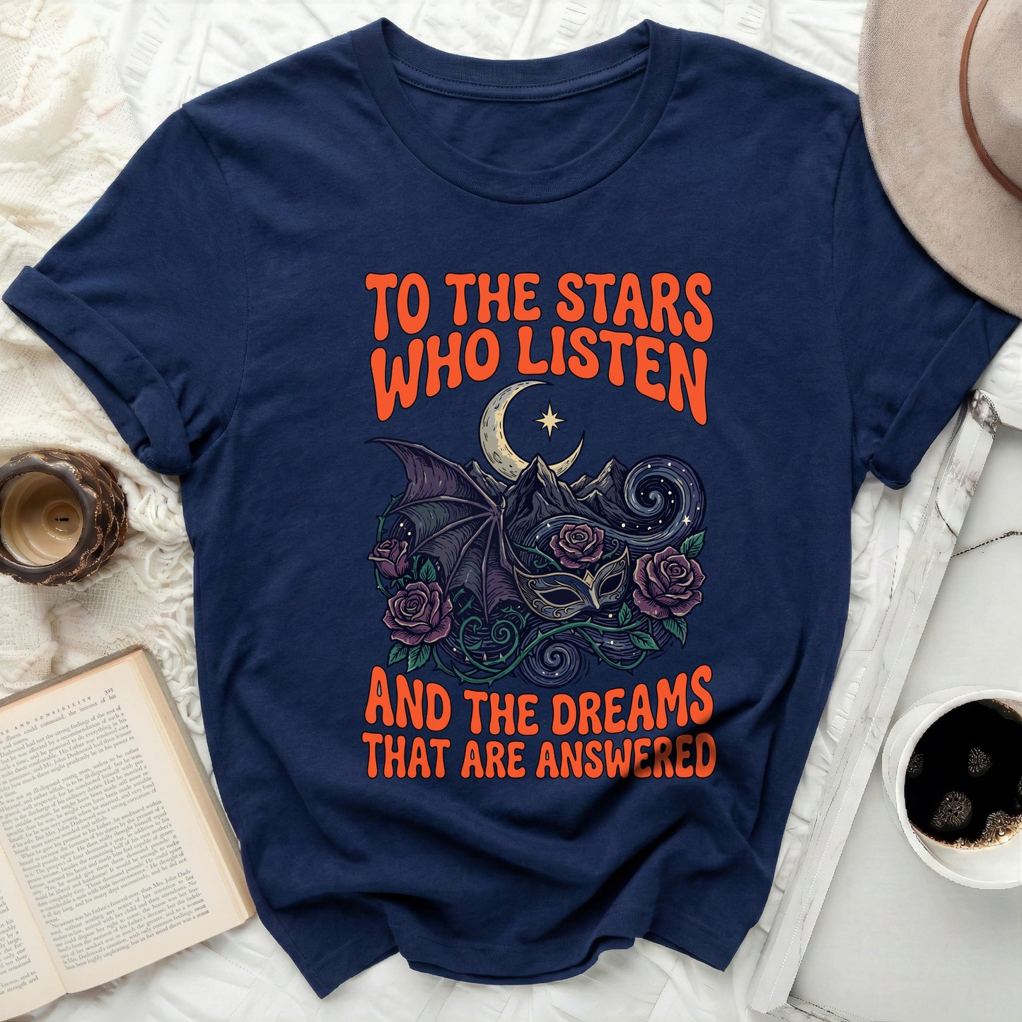 Celestial Moon Mask Roses Stars Dreams Answered T-shirt
T-shirt
Graphic Tee
Stars Listen Shirt
Dreams Answered Quote
Celestial T-shirt
Moon Star Design
Dragon Wings Art
Fantasy Mask Tee
Mystical Roses Shirt
Gothic Style
Witchy Aesthetic
Bookish Merch
ACOTAR Inspired
Sarah J Maas Quote
Night Sky Graphic
Dark Fantasy
Spirit Animal
Magical Design
Enchanted Forest
Crescent Moon Art